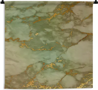 Produktbild von MuchoWow® Wandteppich Wandbehang Marmor - Muster - Grün - Gold 150x150 cm Tapisserie Dekoration Wandtuch - Wohnaccessoires - Modernes