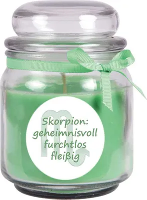 Produktbild von Sternzeichen Duftkerze Kokos im Bonbonglas ( Skorpion ) - viele Motive zur Auswahl, 300g - Brenndauer bis zu 70 Std - Scorpio