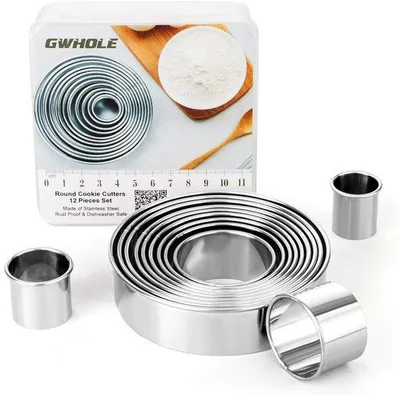 Image de Emporte-pièces ronds, emporte-pièces, emporte-pièces pour biscuits, décorations pour tartelettes, en acier inoxydable avec boîte de rangement