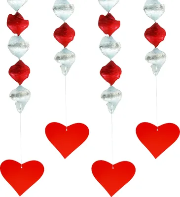 Immagine prodotto di Decorazione a spirale cuore 80 cm 4 pezzi | rosso-argento