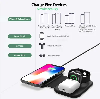 Produktbild von Wireless Ladestation Magnetic Falten 3 In1 Schnell Ladestand Dock schwarz