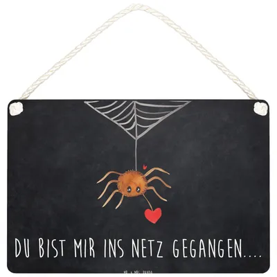 Produktbild von Mr. & Mrs. Panda Wandbild Holz Spinne Agathe Liebe DIN A5 - Kreidetafel - Geschenk, wandtafel, kleine aufmerksamkeit, Verliebt, holzbild, Türschild, Schild, Liebesbeweis
