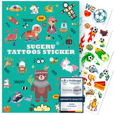 Kinder-Tattoos, Fußball-Motiv, 12 Bögen, hautfreundlich, bunt