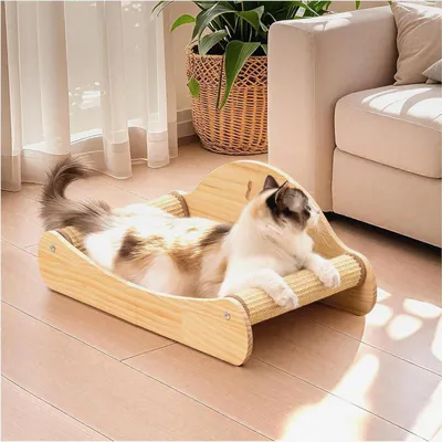 Produktbild von Sisal Kratzbrett Holz, Kratzliege für Katzen, Bequeme Kratzpads zum Schlafen -M