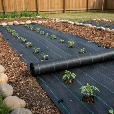 Image de Tissu anti-mauvaises herbes, film anti-mauvaises herbes pour le jardin - Géotextile en polypropylène - 1,2 x 30,5 m - 36,6 m² - 164 g/m² - Perméable à l'eau, idéal pour les potagers