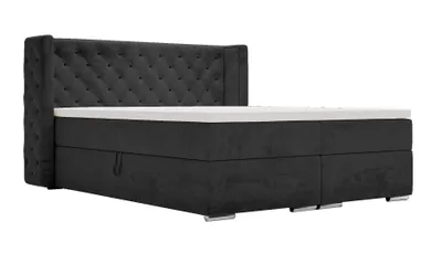 Obrázek produktu pro Postel s pružinovým boxem 160x200 cm Valencia Box - Topper & bed box & matrace - Čalouněná postel, manželská postel - Glamour, Chesterfield - Sametová látka (černá - Magic Velvet 2219)
