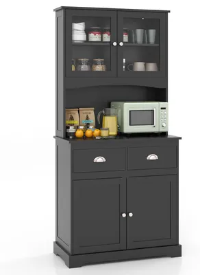 Produktbild von COSTWAY Küchenschrank hoch, Hochschrank mit 4 Türen, 2 Schubladen, verstellbaren Regalen & Kabeldurchführung, Buffetschrank, Standregal, Hochschrank