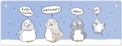 Produktbild von Pinguin Familie Metallschild mit Spruch Fröhliche Weihnacht überall