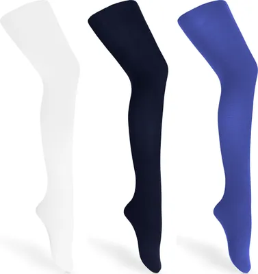 Image de Merry Style Lot de 3 Collants Enfant Fille Microfibre 60 DEN WL-010 (Blanc/Bleu marine/Modrak, 92-98)