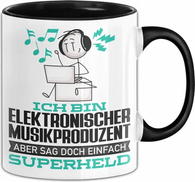 Produktbild von ElektronischerMusikproduzent Geschenk Tasse Ich Bin ElektronischerMusikproduzent Aber Sag Doch Einfach Superheld Lustige Geschenkdiee für ElektronischerMusikproduzent Kaffee-Becher (Schwarz)