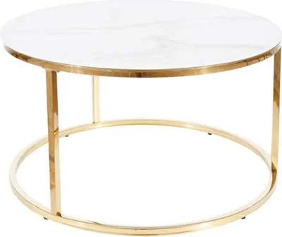 Produktbild von Couchtisch Wohnzimmertisch Sabine 80x80x45cm Marmor weiß Gold