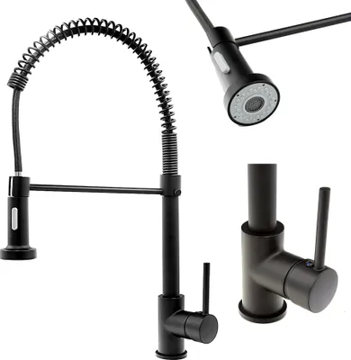 Produktbild von Granitan | SPIRAL - Küchenarmatur - Ausziehbarer Auslauf - 360° schwenkbar - Schwarz - Messing - Keramikkopf