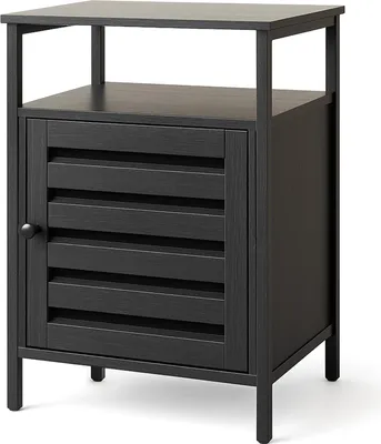 Produktbild von Goliving Nachttisch - 40 x 40 x 60 cm - Aufbewahrungsschrank mit Tür und Regalen - Holz - Industrial - Beistelltisch Modern - Schwarz