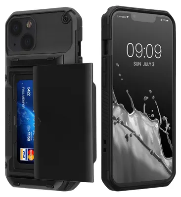 Produktbild von kwmobile Premium Handyhülle kompatibel mit Apple iPhone 13 Hülle - Smartphone Schutzhülle mit Kartenfach für bis zu 4 Karten - Schwarz
