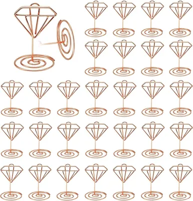Imagen del producto de Soportes metálicos para tarjetas de mesa, 30 unidades, color dorado, para bodas