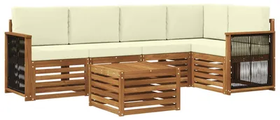 Image de Ensemble canapé d'angle vidaXL avec coussins (5 pièces), couleur naturel et crème