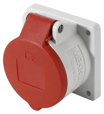 Produktbild von Mennekes CEE, 5-pol , Kunststoff-, Schraubkontakt-Einbaubuchse, vernickelte(r) Kontakt(e), gerade, max. 2,5 mm², rot