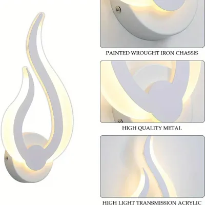 Obrázek produktu pro Moderní LED nástěnná lampa - model A3001, design připomínající plamínek - teplé bílé světlo (2700–3500 K) - 6–10 W - bílá barva - vhodná do koupelny - montáž na zeď