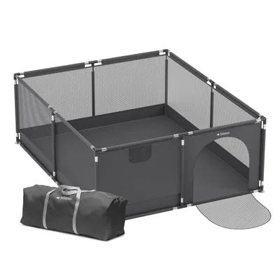 Immagine prodotto di Tulano Cozy 25 Box per bambini 150x180 cm, pieghevole, con cerniera, telaio in metallo, pareti laterali in rete, senza BPA, per bambini dai 6 ai 36 mesi, grafite