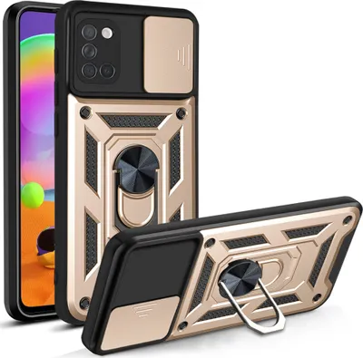 Produktbild von Galaxy A31 Hülle mit 360° Drehbarer Magnetische Ring Ständer Halter Dia Kameraschutz TPU Bumper Silikon Schutzhülle für Samsung Galaxy A31 Gold