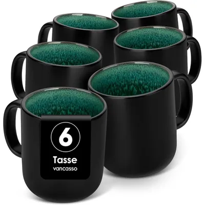 Productafbeelding van Koffiemokken set, 6 stuks, steengoed, met handvat, 460 ml, groene kleur (6x)