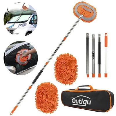 Obrázok produktu pre Kefa na umývanie áut s teleskopickou tyčou (dĺžka 157 cm), s mikrovláknovou hubkou, odnímateľná