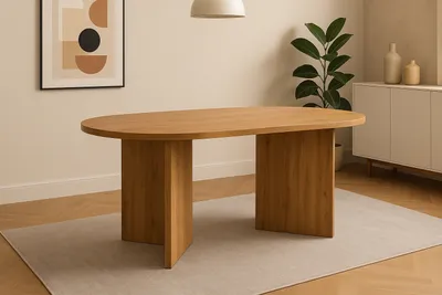 Produktbild von Esstisch oval mit geraden Kanten 160x90 cm Holz Wildeiche-Optik Tischbeine V-Form OVI