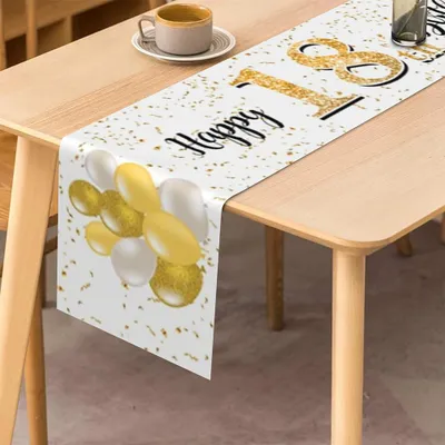 Tafelloper 18. Geburtstag, 183x33 cm, weiß-gold, für Jungen