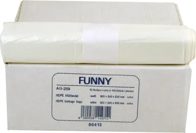 Produktbild von Müllbeutel Funny - 2000 Abfallbeutel – 300 + 240 x 530 mm - extra - weiß - 35 L