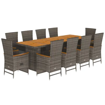 Produktbild von 11-tlg. Garten-Essgruppe mit Kissen Grau Poly Rattan