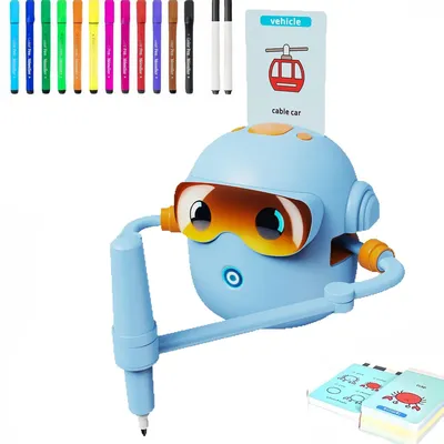 Produktbild von Zeichenroboter für Kinder, Interaktives Lernspielzeug,Montessori-Lernspielzeug,mit 100 Zeichenkarten,2 Stiften & 12 Buntstiften,Blau