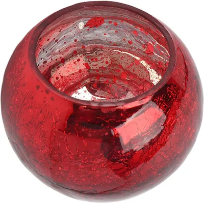 Produktbild von Runder Kerzenhalter aus Glas mit rotem Eisblumenmuster, für Teelichter, Hochzeiten