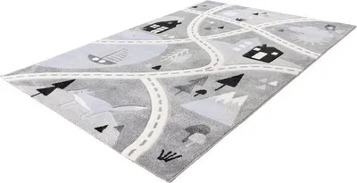 Produktbild von Lalee Happy Kinderteppich - niedriger Flor - Herzen-Autobahn - Einhorn - Fußballteppich 160x230 cm silber