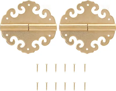 Produktbild von Antike Türbänder Messing, 6x5.6cm, goldene Scharniere für Schränke, Vitrinen & Holzkisten