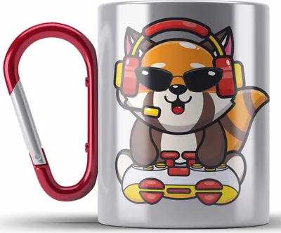 Produktbild von Trendation - Gaming Panda Edelstahl Tasse Karabiner Kinder Geschenkidee für Jungs Mädchen Lustige Grafik Gaming Jungen Gamer (Rot)