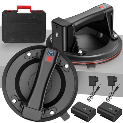 Image de Ventouse pour carreaux - Ventouse à vide - Capacité de charge : 20 kg - Diamètre : 20 cm - Lot de 2 - Noir