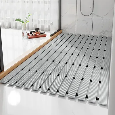 Obrázok produktu pre Protisklzová podložka pod sprchu, 43 x 61 cm, sivá, vyrobená z TPE, vhodná do práčky