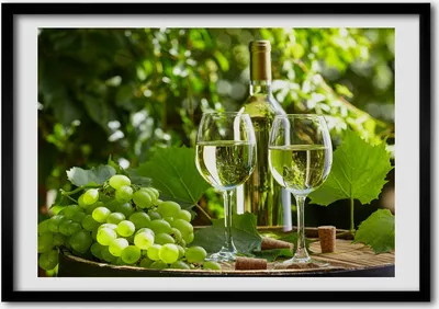 Produktbild von Bild - Bilder - Bilderrahmen - 70 cm x 50 cm - MDF-Rahmen, Wandkunst Weißwein und Obst