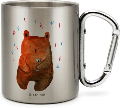 Produktbild von Mr. & Mrs. Panda Thermobecher Bär Party - Transparent - Geschenk, Teddy, Lustig, Geburtstag, Mitbringsel, Isolierbecher, Geburtstagsgeschenk, Edelstahl, Edelstahlbecher