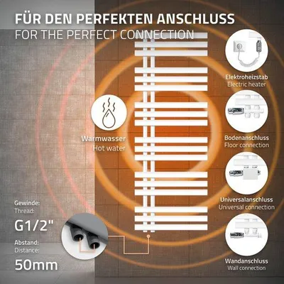 Image de Radiateur de salle de bain en fer avec résistance de 900 W, 50 x 140 cm, blanc