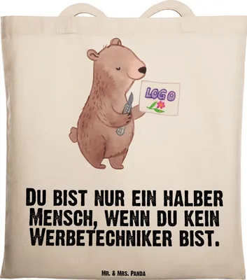 Produktbild von Mr. & Mrs. Panda Schultasche Werbetechniker Herz - Transparent - Geschenk, Jutebeutel, Shopping Tasche, Tote Bag, Baumwolltasche