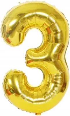 Zdjęcie produktu dla Balon 3 Foliowy Złoty W Kształcie Cyfry Trzy 100Cm Hel Sylwester Urodziny