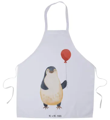 Produktbild von Mr. & Mrs. Panda Kochschürze Pinguin Luftballon - Weiß - Geschenk, Geschenkidee, Küchenschürze, Schürze, Motivation, Kirmes, Kellnerschürze, Grillschürze, Jahrmarkt