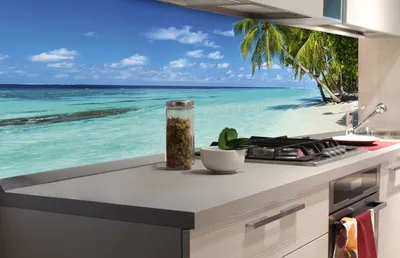 Produktbild von Küchenrückwand Folie selbstklebend STRAND IM PARADIES 180 x 60 cm - Klebefolie - Dekofolie - Spritzschutz für Küche -