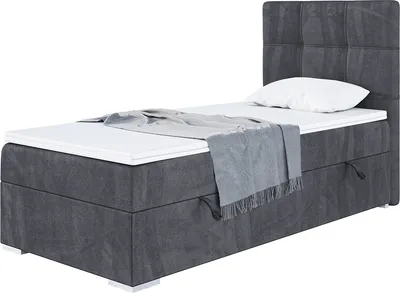 Produktbild von MEBLINI Boxspringbett mit Bettkasten - Gepolstert Einzelbett mit Matratze und Topper - Polsterbett mit Stauraum - Bett mit Kopfteil - Stauraumbett - KAI - 90x200 Rechts - H3/Dunkelgrau Samt