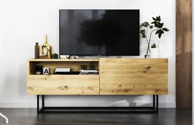 Produktbild von TV-Schrank Enjoy TV-Lowboard Loft Style Schwarze Metall Fußgestell Modern Lindner Möbel 120cm x 46cm x 35cm Farbe: Eiche artisan matt