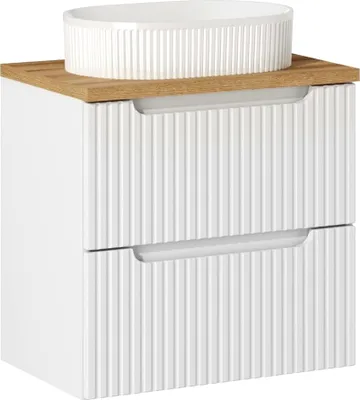 Produktbild von Waschtisch 60cm mit Keramikwaschbecken, weiß und Eiche, NEWPORT-56-WHITE