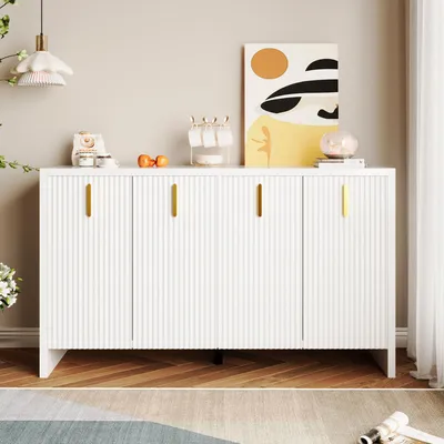 Produktbild von Sideboard - 120x40x80 cm weiß - goldene Griffe & verstellbare Trennwände