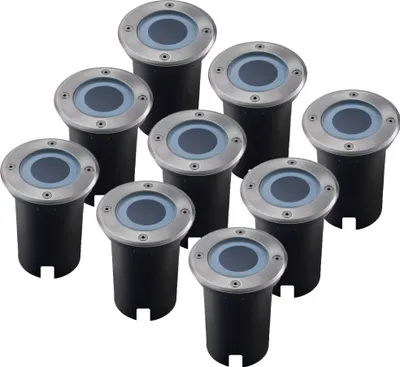 Produktbild von Ledvion - 9x IP67 LED Bodeneinbaustrahler Rund - GU10 - 1m Kabel -  EU -