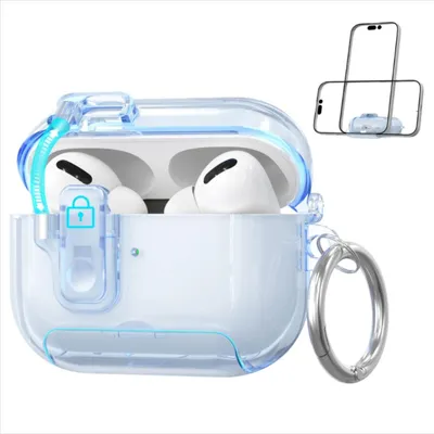 Immagine prodotto di INF Custodia protettiva trasparente blu in TPU per AirPods Pro 3 con supporto